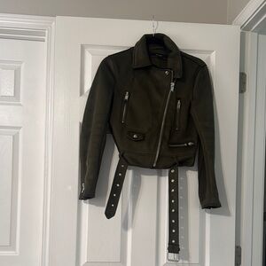 Zara Dark Olive Leather Jacket